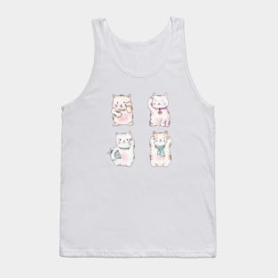 Maneki Neko - Watercolor Kawaii Japanese Lucky Cats Tank Top